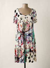 Robe mi-longue imprimé fleurs manches courtes beige DIVAS femme