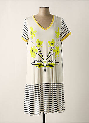 Robe mi-longue manches courtes manches courtes jaune POUPEE CHIC femme