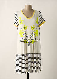 Robe mi-longue manches courtes manches courtes jaune POUPEE CHIC femme
