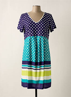 Robe mi-longue coupe fluide manches courtes bleu POUPEE CHIC femme
