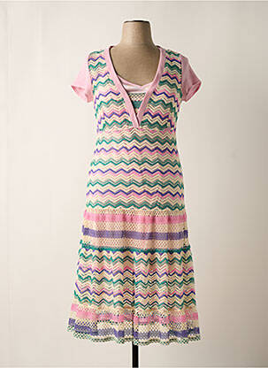 Robe longue manches courtes manches courtes rose POUPEE CHIC femme