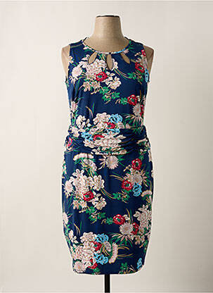 Robe mi-longue imprimé fleurs sans manche bleu K-DESIGN femme