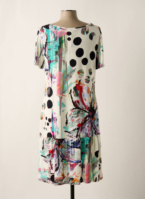 Robe mi-longue imprimé fleurs manches courtes beige DIVAS femme