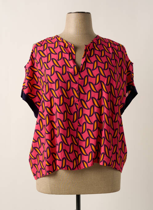 Blouse tissage popeline manches courtes rose ELEONORA AMADEI femme