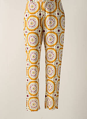 Pantalon droit tissage popeline taille haute jaune STORIATIPIC femme