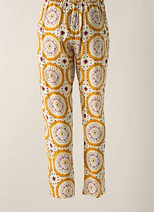 Pantalon droit tissage popeline taille haute jaune STORIATIPIC femme