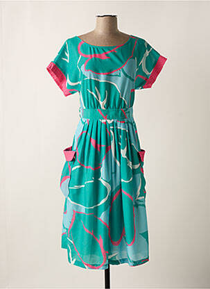 Robe mi-longue imprimé fantaisie manches courtes vert LILI SIDONIO femme