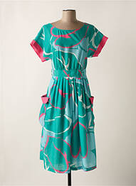 Robe mi-longue imprimé fantaisie manches courtes vert LILI SIDONIO femme