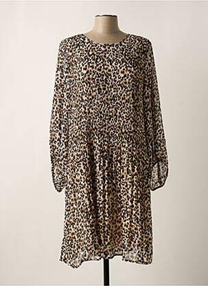 Robe mi-longue coupe fluide manches longues beige ICHI femme