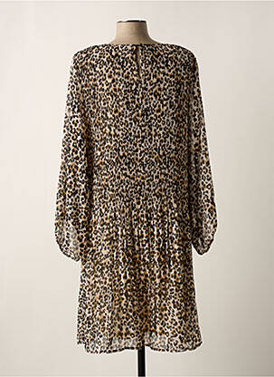 Robe mi-longue coupe fluide manches longues beige ICHI femme