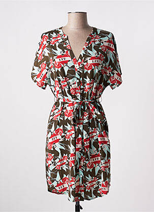 Robe mi-longue imprimé fantaisie manches courtes vert LPB femme