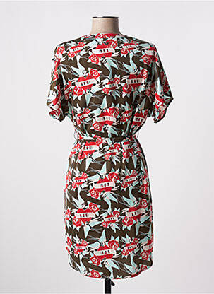 Robe mi-longue coupe fluide manches courtes vert LPB femme