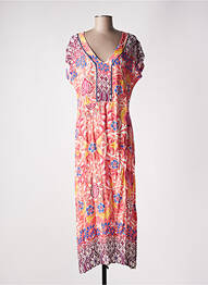 Robe longue imprimé fleurs manches courtes orange MSN femme