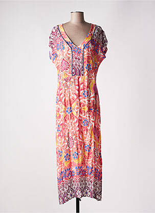 Robe longue imprimé fleurs manches courtes orange MSN femme