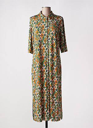 Robe mi-longue coupe fluide manches courtes vert BARANDI femme