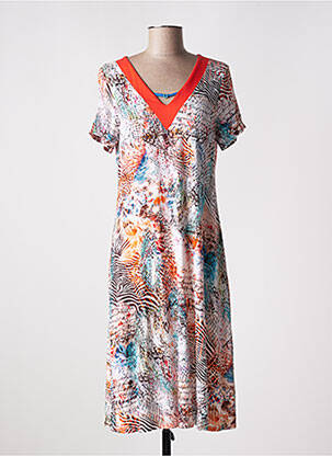Robe mi-longue manches courtes manches courtes orange MASSANA femme