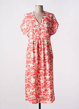 Robe mi-longue imprimé fantaisie manches courtes orange SCORZZO femme