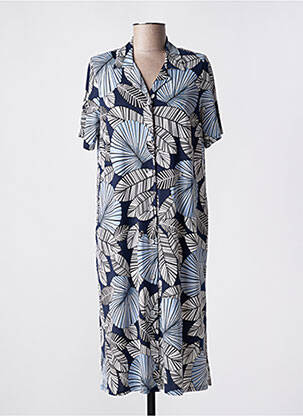 Robe mi-longue coupe fluide manches courtes bleu BARANDI femme