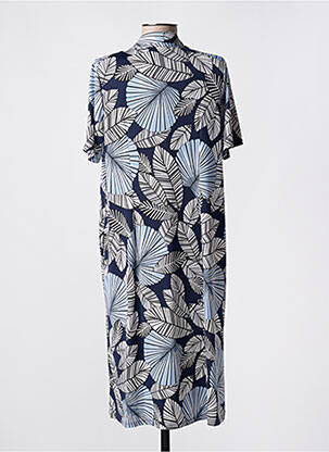 Robe mi-longue coupe fluide manches courtes bleu BARANDI femme