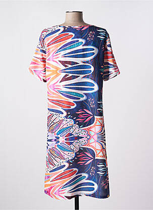 Robe mi-longue manches courtes manches courtes bleu MASSANA femme