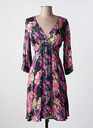 Robe mi-longue imprimé fleurs manches longues rose FLIRT COLLECTION femme