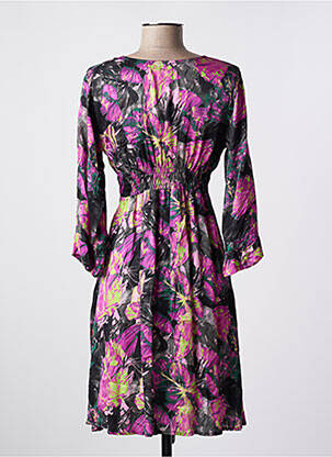 Robe mi-longue imprimé fleurs manches longues rose FLIRT COLLECTION femme