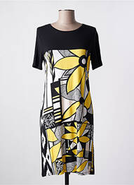 Robe mi-longue imprimé fleurs manches courtes noir MASSANA femme