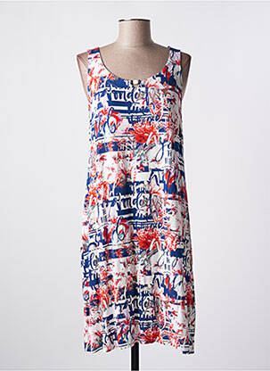 Robe mi-longue imprimé fleurs sans manche bleu BARANDI femme