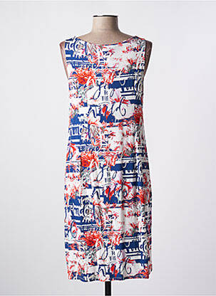 Robe mi-longue imprimé fleurs sans manche bleu BARANDI femme