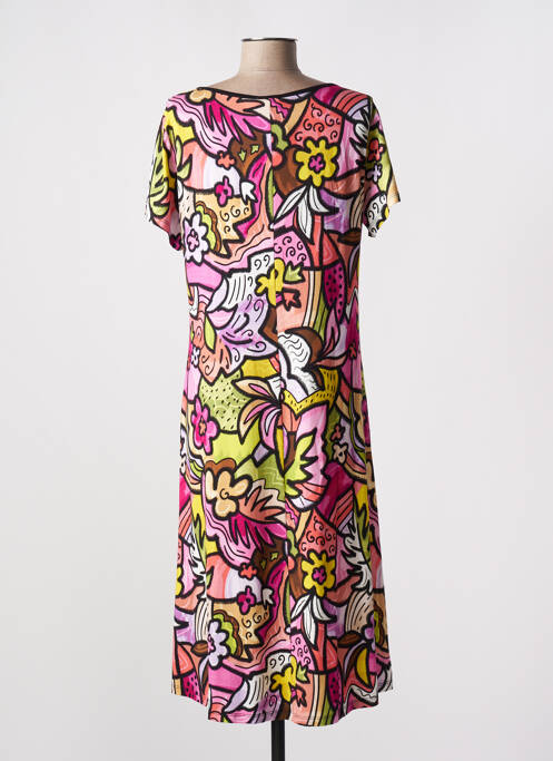 Robe mi-longue imprimé fleurs manches courtes noir MASSANA femme