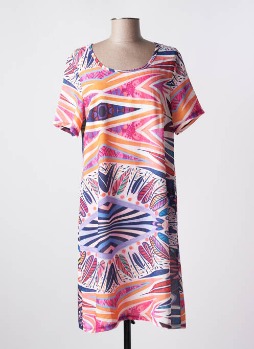 Robe mi-longue manches courtes manches courtes bleu MASSANA femme