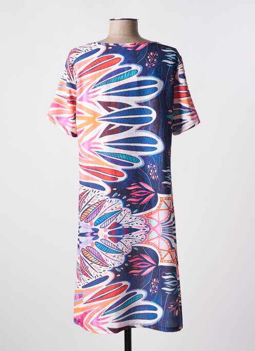 Robe mi-longue manches courtes manches courtes bleu MASSANA femme