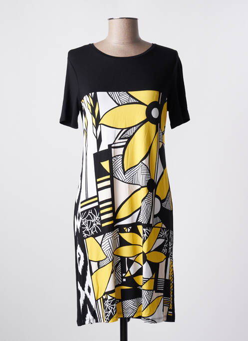Robe mi-longue imprimé fleurs manches courtes noir MASSANA femme