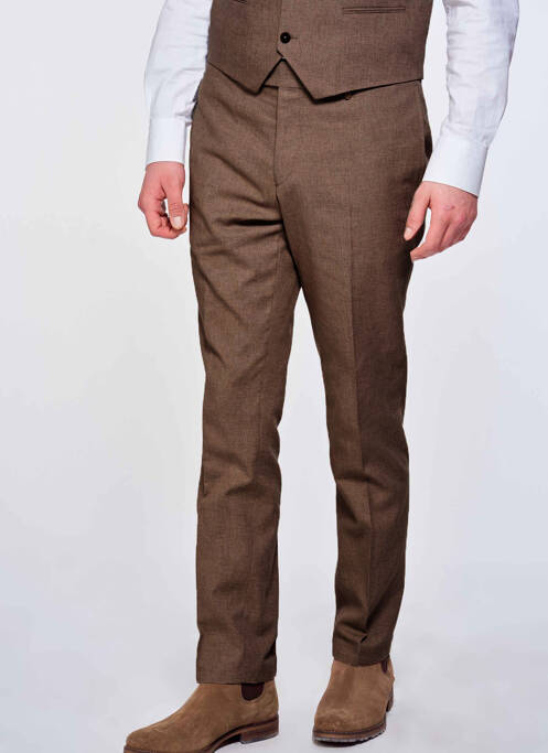 Pantalon slim fermeture zippée sous rabat avec crochet taille normale marron L'IMPECCABLE MARCEL homme