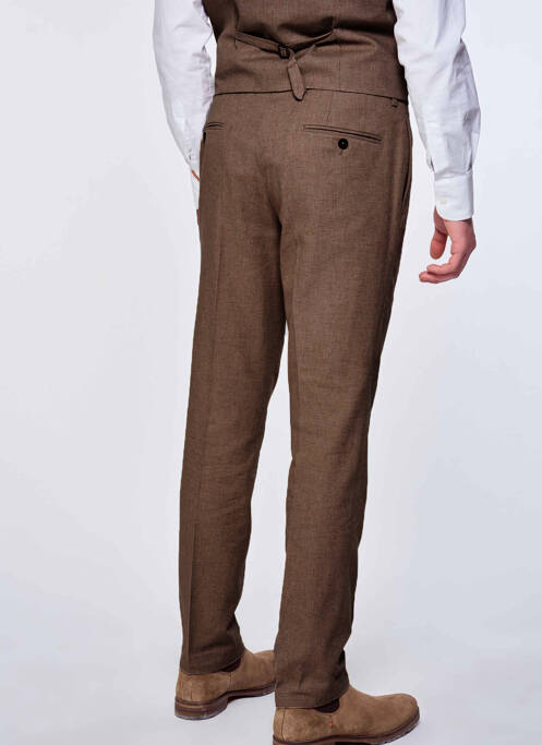 Pantalon slim fermeture zippée sous rabat avec crochet taille normale marron L'IMPECCABLE MARCEL homme