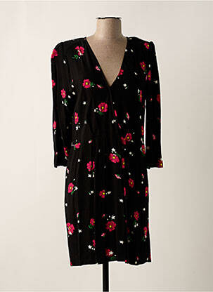 Robe mi-longue imprimé fantaisie manches longues noir PABLO femme