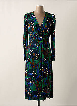 Robe mi-longue coupe fluide manches longues bleu IDANO femme