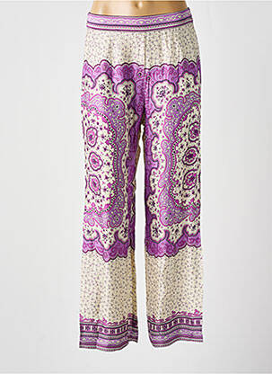 Pantalon large tissage popeline taille haute violet BELLA JONES femme
