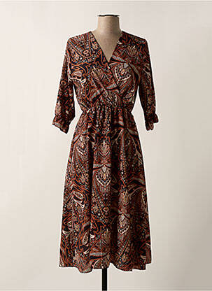 Robe mi-longue imprimé fleurs manches 3/4 marron HAILYS femme