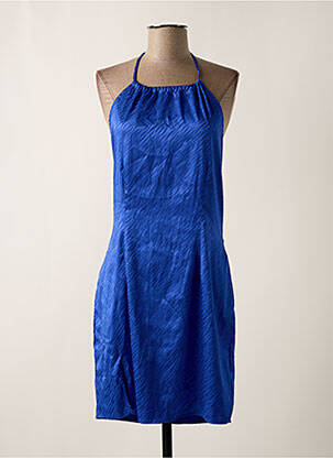 Robe mi-longue fermeture zippée au dos fines bretelles bleu OLGA LEYERS femme