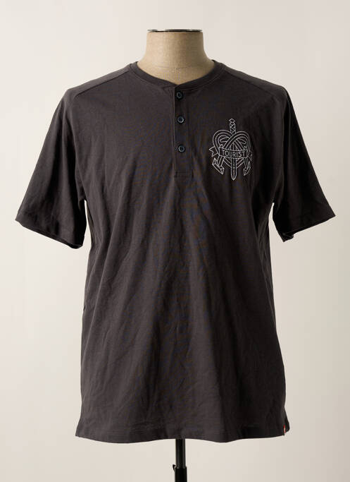 T-shirt col tunisien manches courtes gris TOURIST LEMC homme