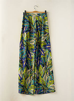 Pantalon large tissage crêpe taille haute vert MORGAN femme