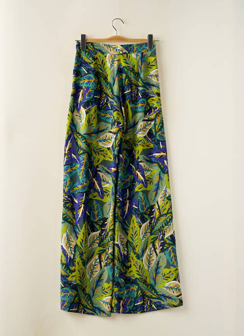 Pantalon large tissage crêpe taille haute vert MORGAN femme