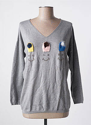 Pull tissage chiné manches longues gris GIORGIO BARBARA femme