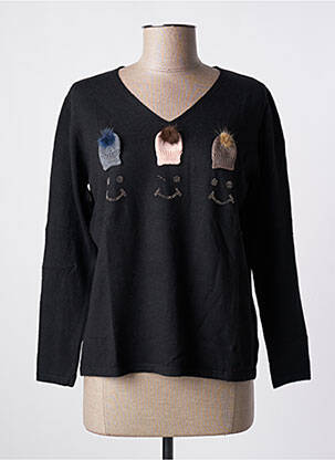 Pull col v manches longues noir GIORGIO BARBARA femme
