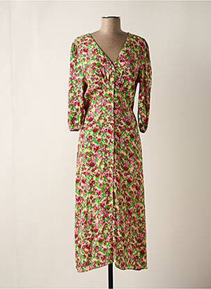Robe longue imprimé fleurs manches 3/4 beige ICHI femme