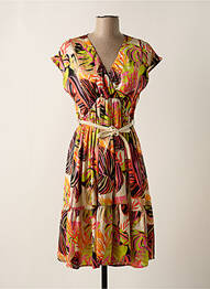 Robe mi-longue coupe fluide manches courtes beige YES.ZEE femme