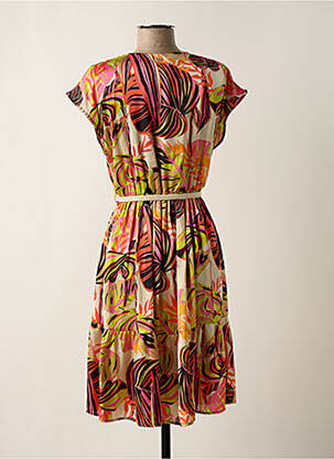 Robe mi-longue imprimé fleurs manches courtes beige YES.ZEE femme