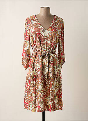 Robe mi-longue imprimé fleurs manches 3/4 beige GARCIA femme