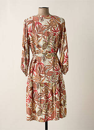 Robe mi-longue imprimé fleurs manches 3/4 beige GARCIA femme